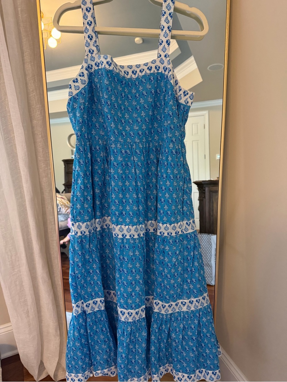 J. Crew Blue Floral Tiered Sundress with White Trim